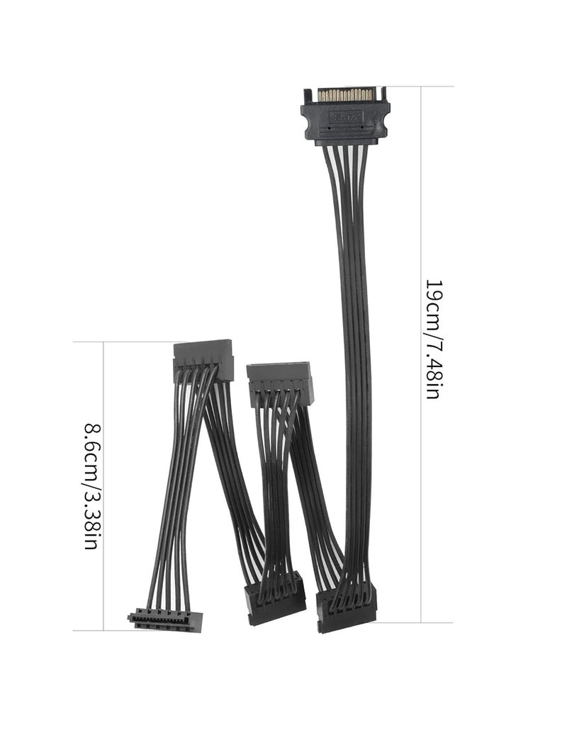 upHere 1 to 5 SATA Power Splitter Cables 19.7 in (500 mm) - 15 Pin Male to Female Power Cable Splitter Powers up to 5 Hard Disk Drive, SSD, Optical Drives (2 Pack, Black) - Image 5